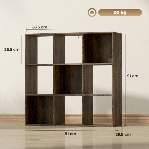 Wyld Haus Toleel Wooden Rustic Brown 9 Cube Storage Bookcase