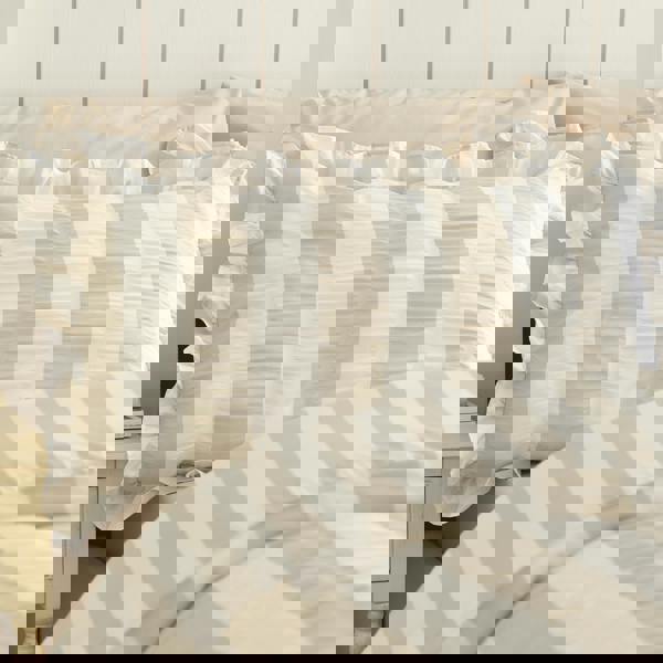 Catherine Lansfield Seersucker Frill Stripe Duvet Cover Set Natural