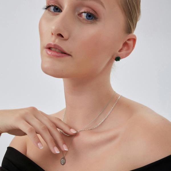 Spero London Eye Coin and Rectangular Chain Sterling Silver Evil Eye Necklace Set
