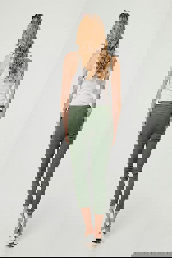 Khaki | Tie Waist Slim Cropped Trousers
