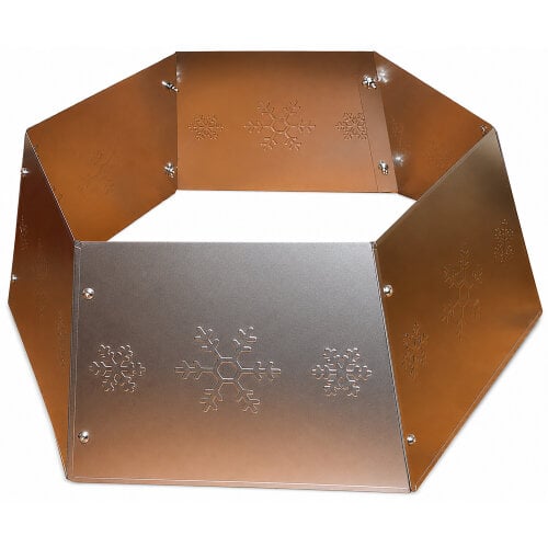Hexagon Zinc Metal Christmas Tree Collar Stand Cover with Snowflake Pattern, Easy Screw-Together Design, Fits 1.5–2.6m Trees, 68cm x 25cm