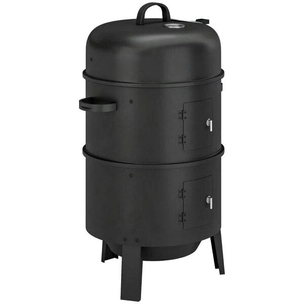 Bobobiy 3-in-1 Vertical Charcoal Smoker with 2 Grill Grates, Built-in Thermometer, Adjustable Vent, 2 Doors