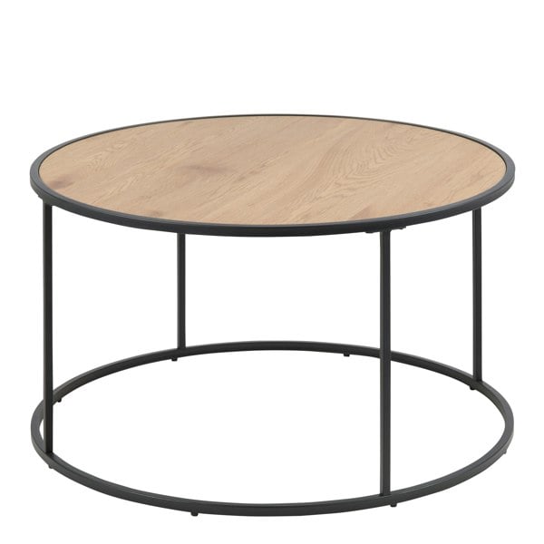 Furniture To Go Seaford Black Metal Round Coffee Table with Oak Top