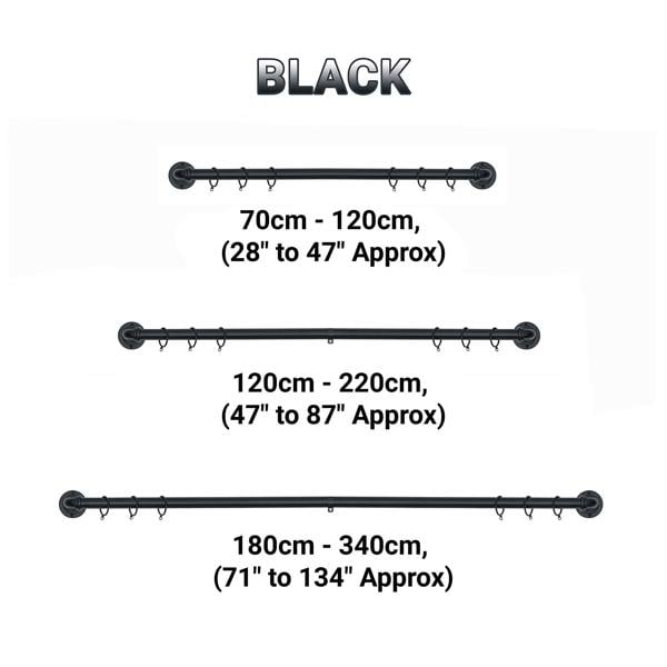 A.Unique Home Room Darkening Extendable Metal Curtain Pole (25/28mm) (Black,120cm-220cm)