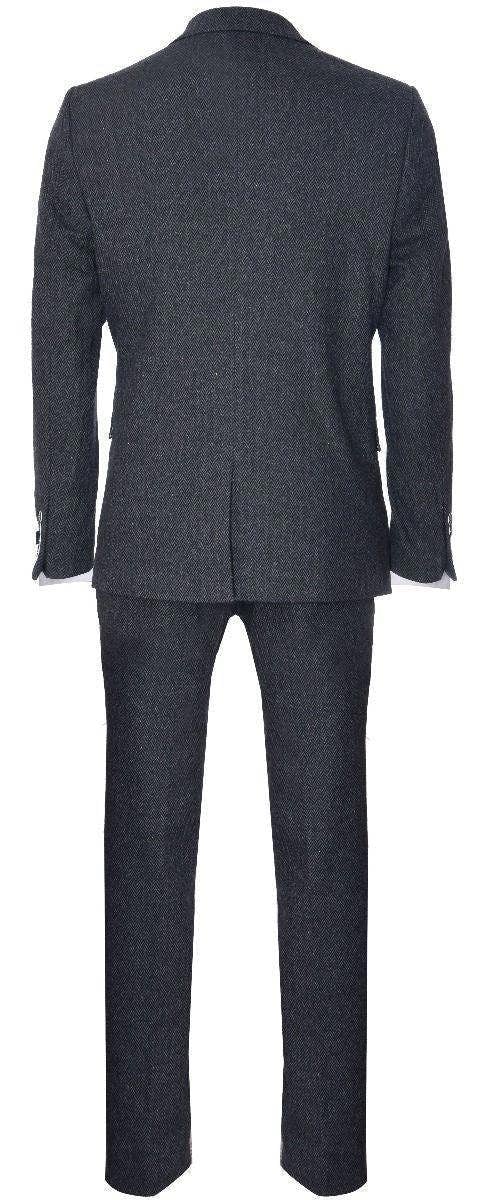 TruClothing Men's 3 Piece Charcoal Grey Herringbone Tweed Suit
