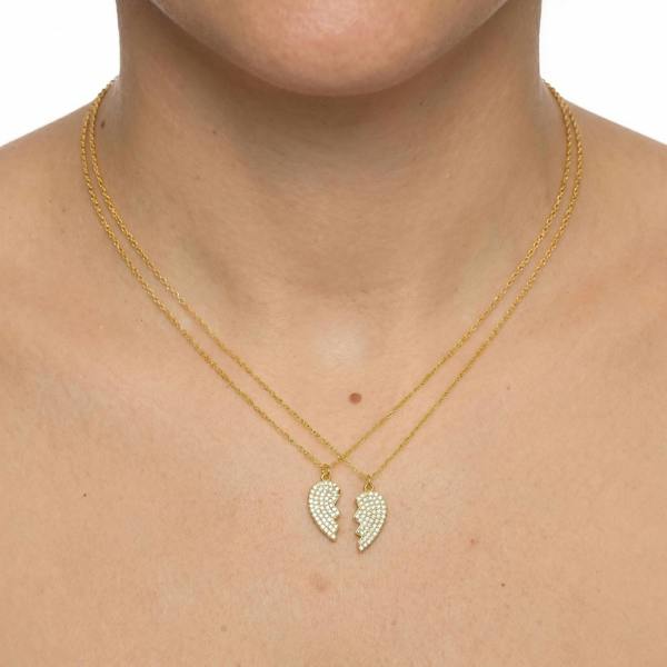 Gold Trip Best Friends Heart Necklace Set