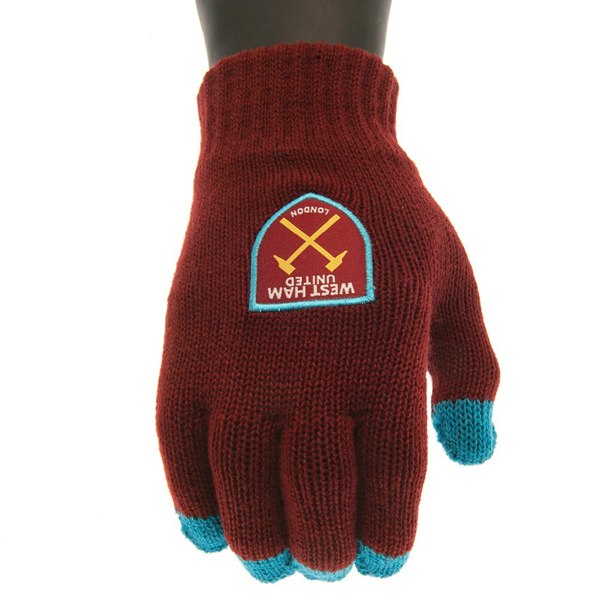 West Ham United FC Childrens/Kids Touch Screen Knitted Winter Gloves - Claret Red/Sky Blue