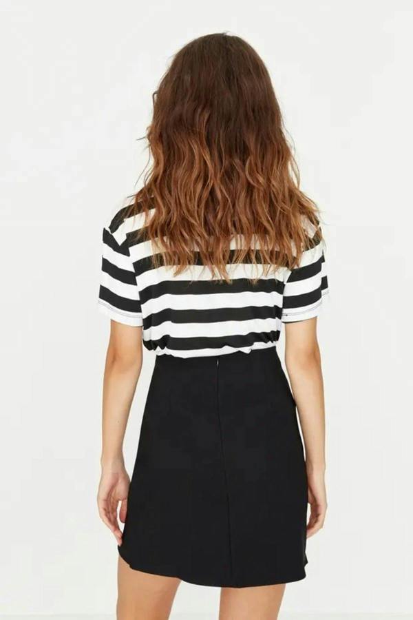 WOVCOR Double-Breasted Mini Woven Skirt with Front Gathering Detail