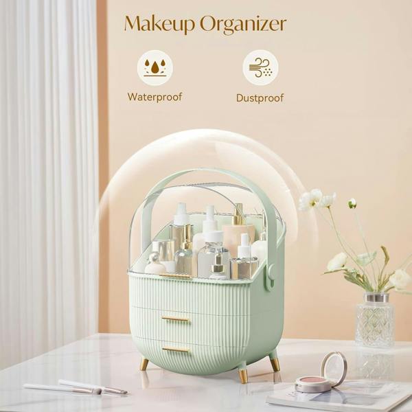 Dyzi Clear Dustproof Makeup Organizer with 2 Drawers and Handle