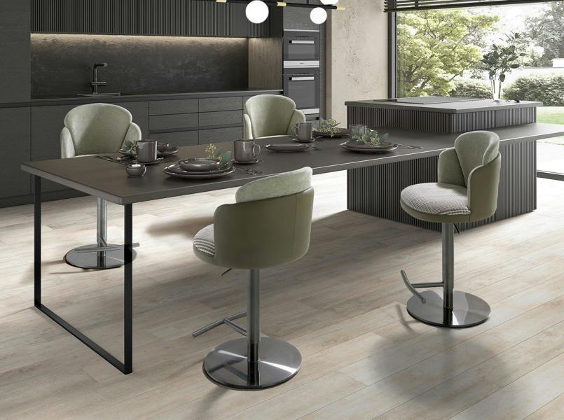 Angel Cerdá Swivel Stool in Dark Green and White Fabric and Olive Green Leatherette 4233