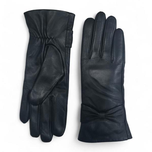 Infinity Leather Womens Italian Leather Winter Bow Design Soft Wool Lining Gloves - L-GLV-401