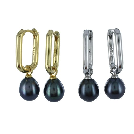 Reeves & Reeves Square Peacock Pearl Hoop Earrings