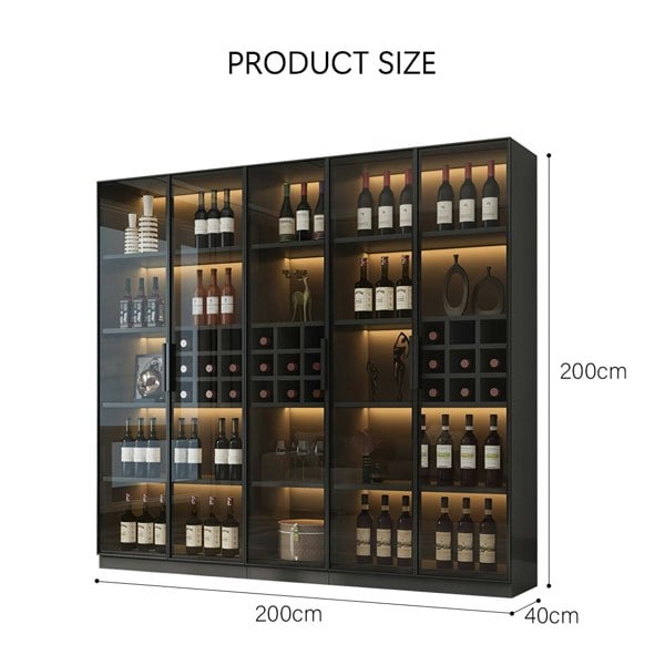 Hampshire I Wine Cabinet, Wine Storage With Glass Doors & Lights with storage cabinets