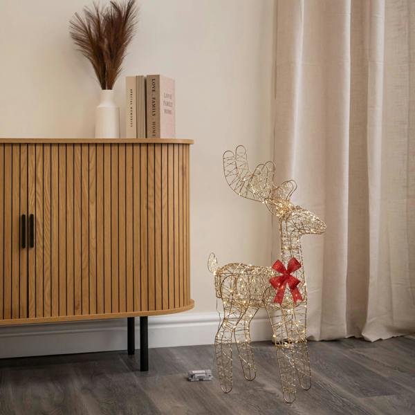 Samuel Alexander 74cm Battery Powered Light up Gold Twist Christmas Standing Reindeer with 100 Warm White LEDs