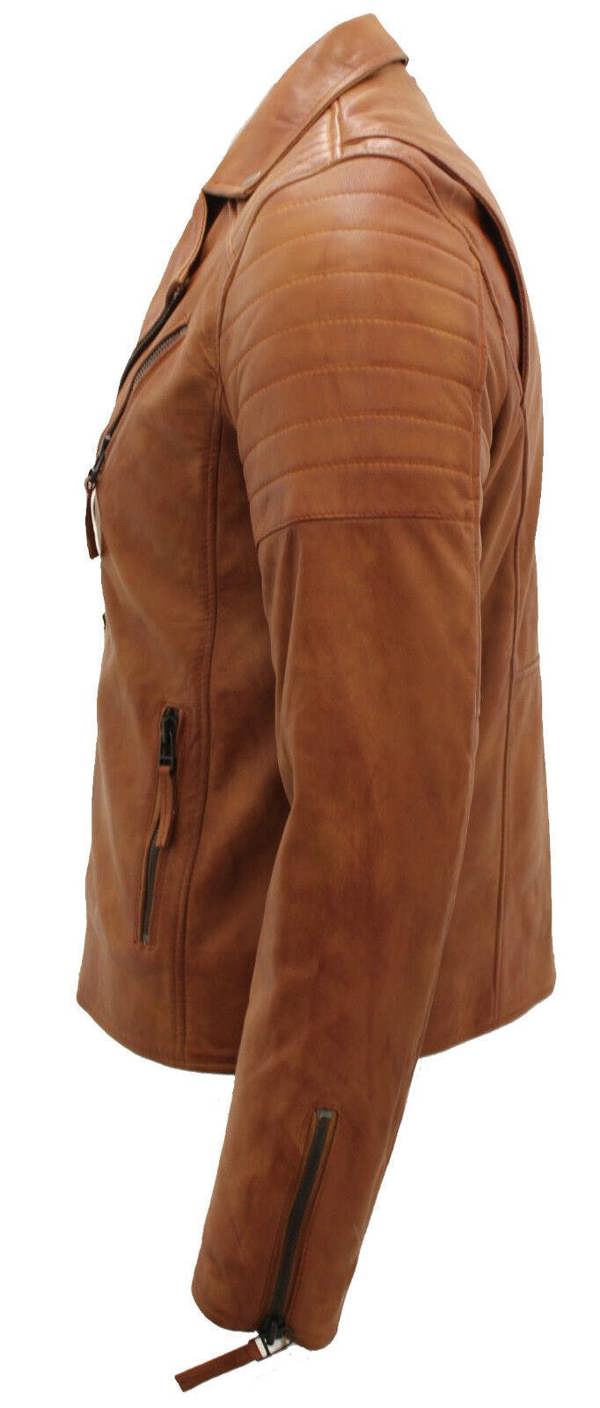 Infinity Leather Mens Slim Fit Brando Style Cross Zip Leather Biker Jacket