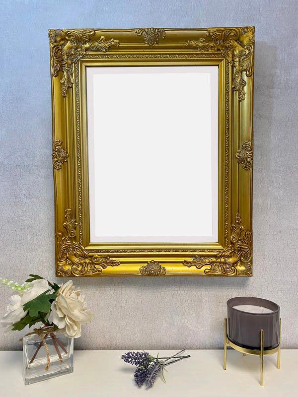 Downton Interiors Antique Gold Wood Frame Wall Mirror with Bevelled Glass 53cm x 43cm