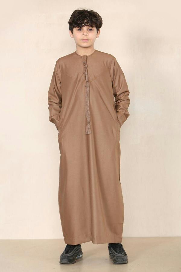 Infinity Leather Boy's Kids Thobe Emirati Jubba Islamic Clothing Kaftan Eid String Tassel