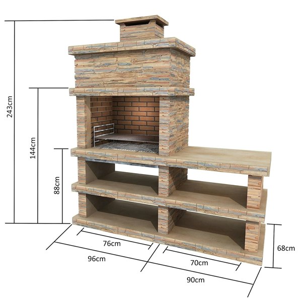 Callow Londres Light Stone Charcoal BBQ with Side Table and Shelving