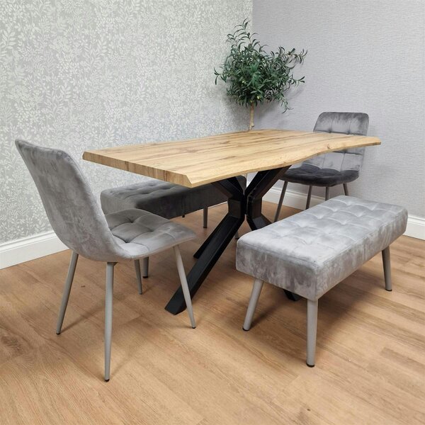 Kosy Koala Dining Table Set with 2 Grey Velvet Chairs and 2 Grey Benches Dining Room Furniture Set