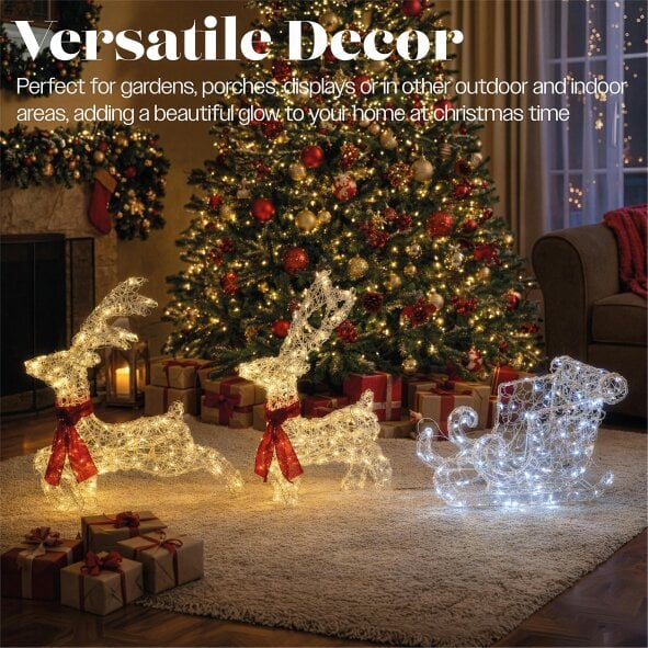 Scotts of Stow Xmas Haus Soft Acrylic LED Deer and Sleigh Outdoor Christmas Decoration With Timer