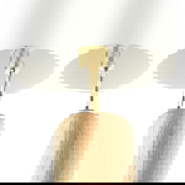 Modern Designer Wooden Table Lamp with White Gloss Domed Metal Shade Image 5