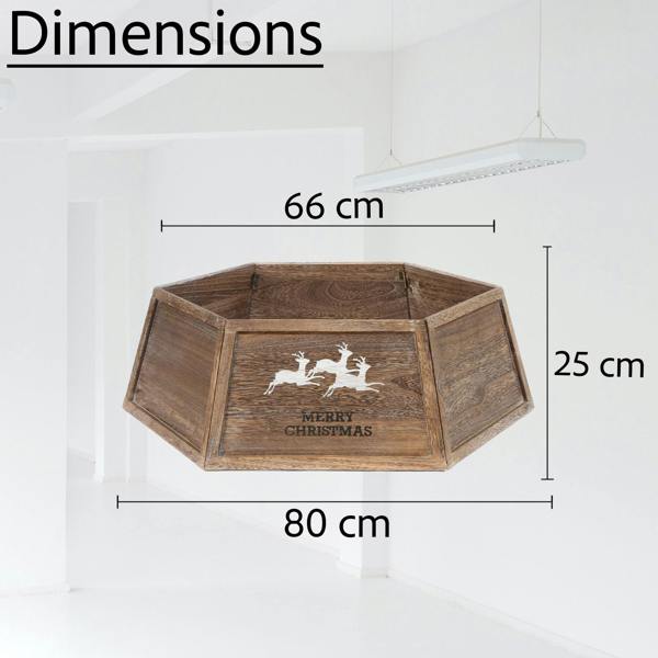 31.5 Inch Wooden Hexagon Christmas Tree Collar with Rustic Brown Finish image 4