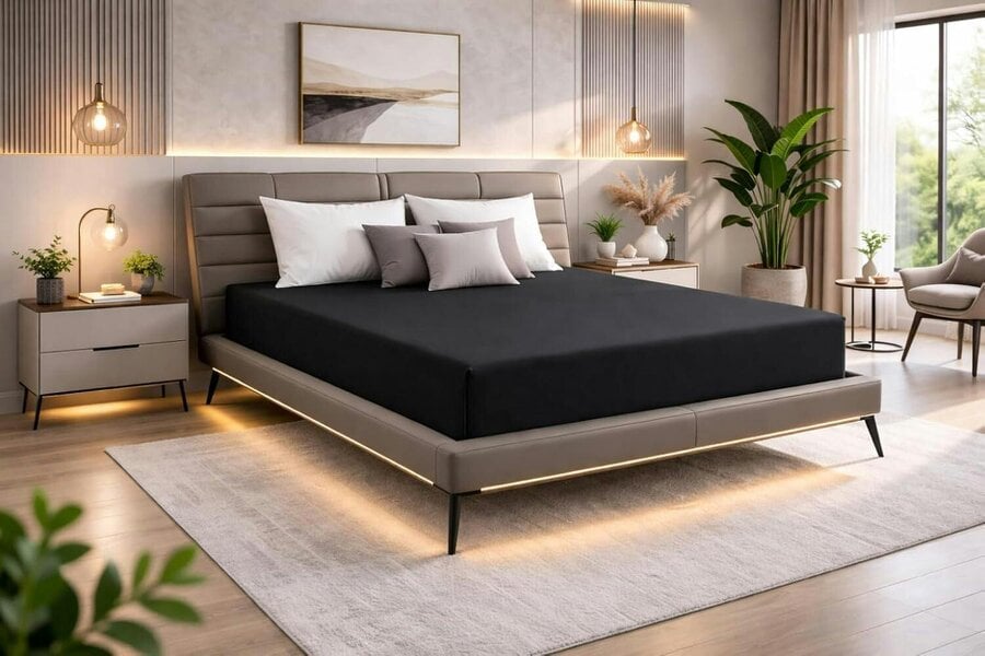 Night Zone Microfibre Fitted Sheet 25cm Deep – Soft Easy Care Bed Sheet - Black