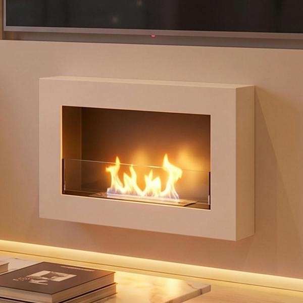 BIOFireplacesGMT Bioethanol Fireplace Wall Mounted 650x400 White Matt with Glass Ventless
