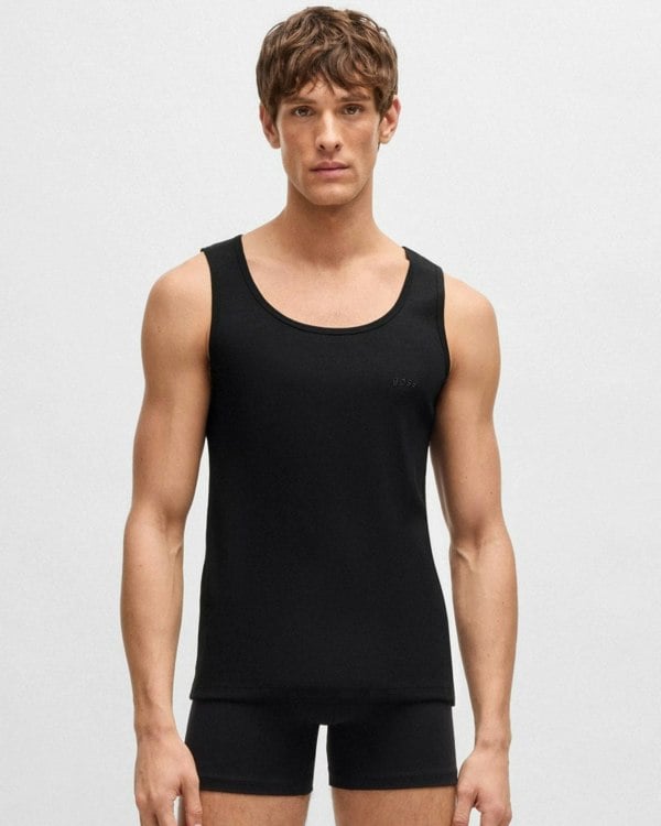 BOSS Orange Mens Cotton Tank Tops with Embroidered Logos NOS - Black 001