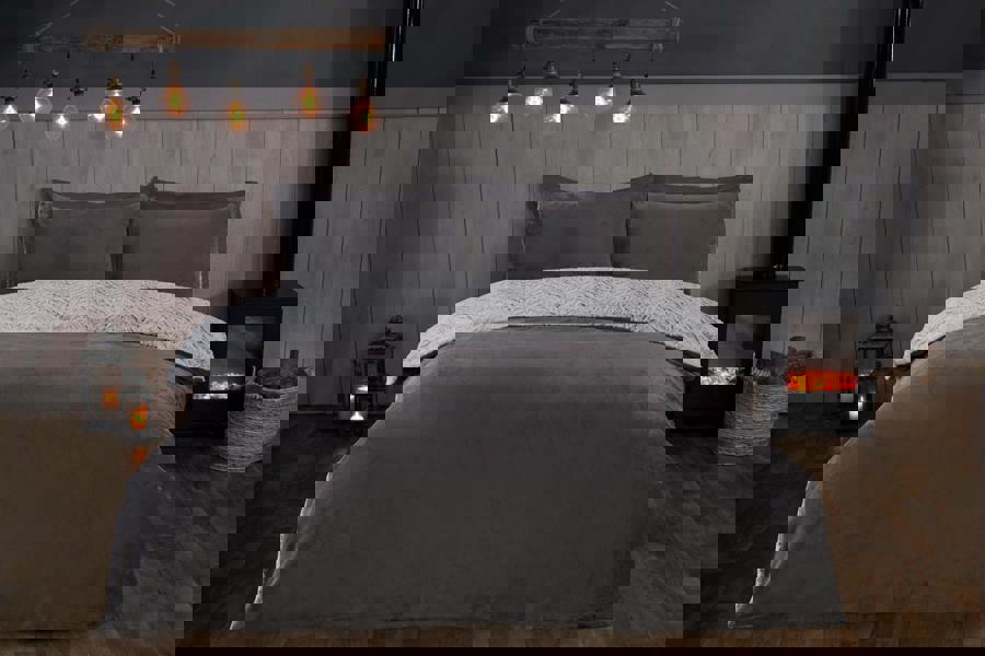 Textured Two Tone Faux Fur Duvet Cover With Pillowcases - Grey