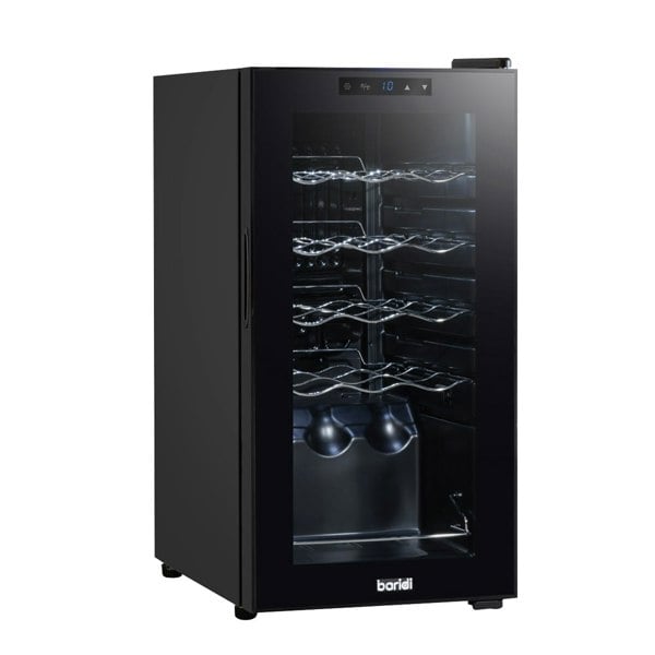 15 Bottle Dual Zone Freestanding Wine Cooler Fridge - LED Backlit BLACK & GLASS - LoopsDirect