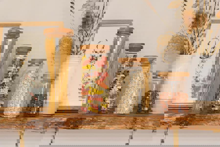 KitchenCraft Idilica Glass Storage Jar with Beechwood Lid, 1000ml