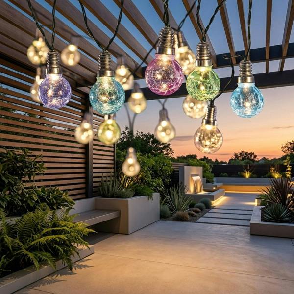 Garden Greatness 3.8m Crackled Coloured Bulb Solar String Lights