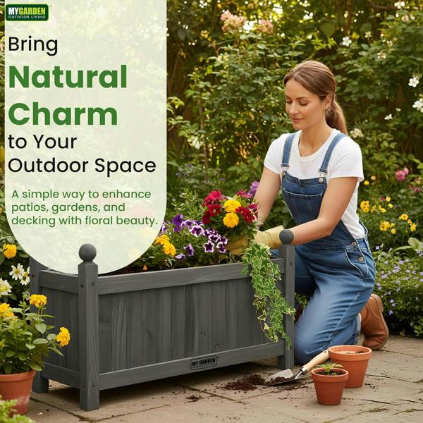 My Garden Outdoor Living Wooden Rectangular Trough Planter-PE Liner-60x20x34 cm Weather Resistant Wooden Planter Box for Patios, Gardens & Decking