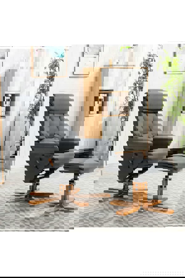 Living and Home Grey Swivel Faux Leather Lounge Recliner with Ottoman