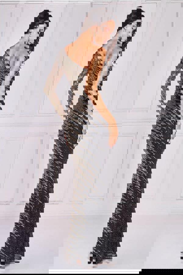 One Sleeve Diagonal Sequin Maxi - Gold DR4008