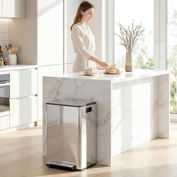 40L Dual Compartment Stainless Steel Bin, with Deodoriser Holders - Silver Tone - Silver Tone