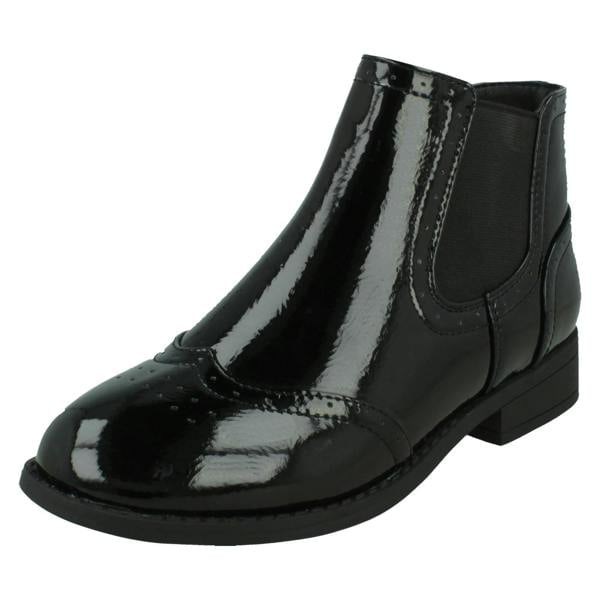 Spot On Ladies Spot On Low Heel Crinkle Patent Ankle Boots F51203