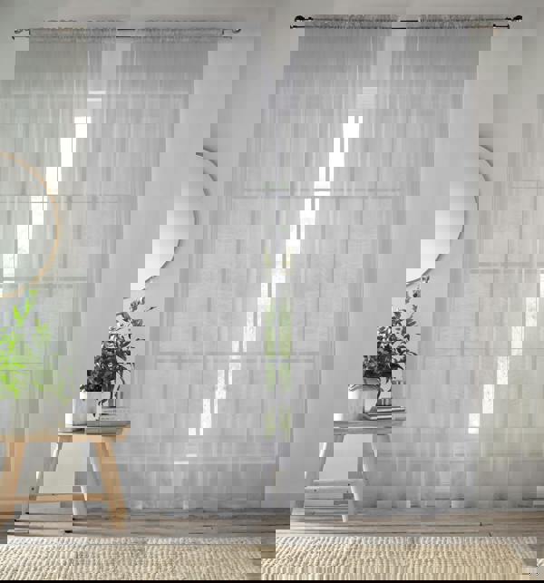 Enhanced Living Crystal Plain Sheer Voile Panel Curtains Panel - Pair with Rod Pocket Header