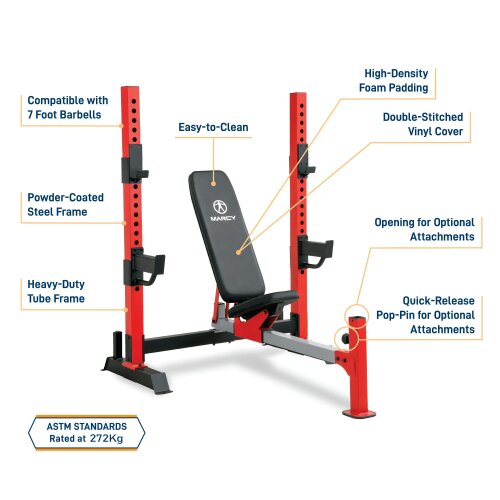 Marcy MWB7096 Olympic Weight Bench Adjustable Hooks & Safety Catchers