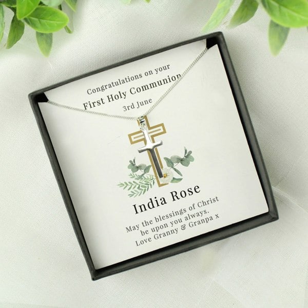 Personalised Memento Company Personalised Floral Religious Sentiment Cross Necklace and Box