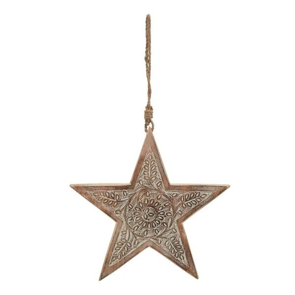 Hill Interiors Wooden Star Hanging Decoration - Brown/White - 