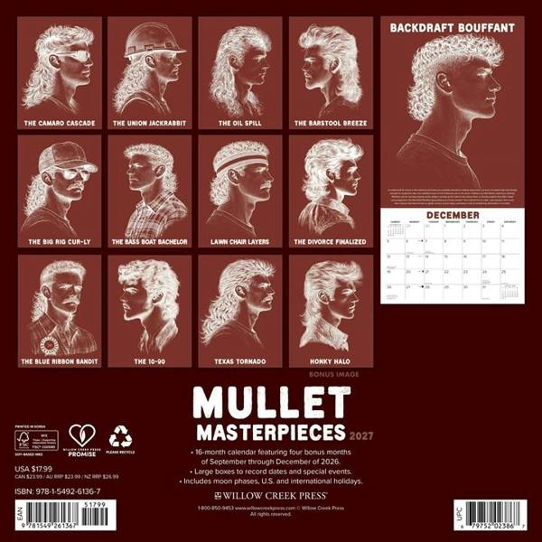 Mullet Masterpieces Calendar 2027, Wall Calendars, Month To View, Humour, Gift