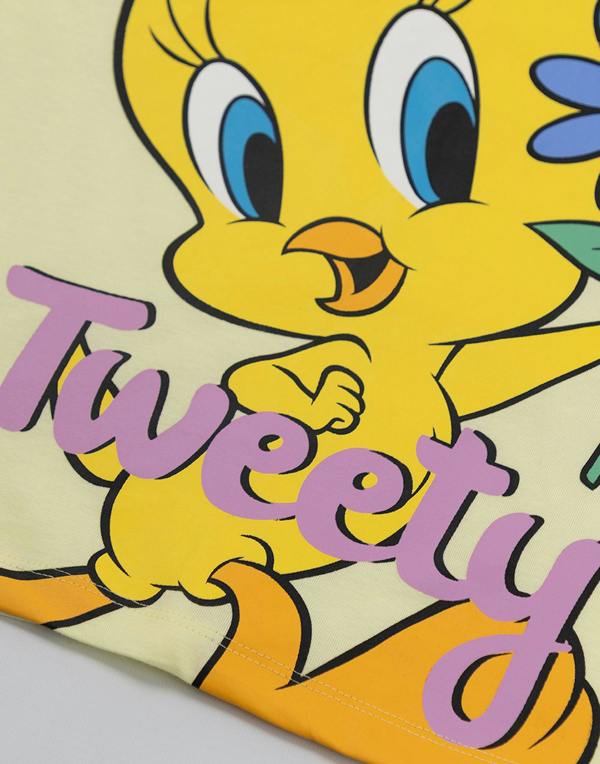 Vanilla Underground Looney Tunes Girls Yellow Tweety Short Sleeved T-Shirt