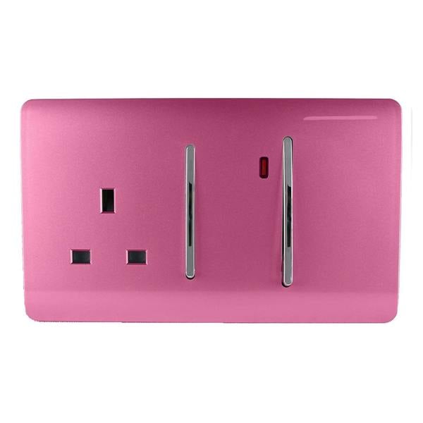 Trendi Switch 45 Amp Cooker Switch & 13 Amp Plug Socket with Neon in Candy Pink