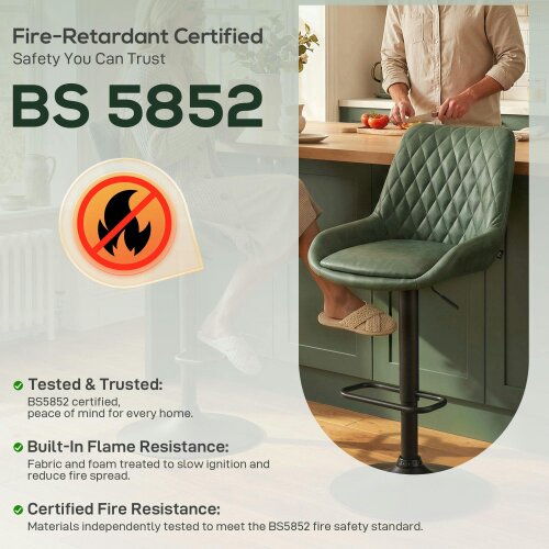 Wyld Haus Milosu Fabric Green Adjustable Retro Bar Stools Set Of 2 With Swivel Seats