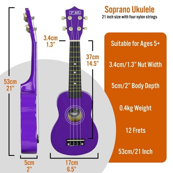 3rd Avenue Soprano Ukulele Pack Purple Ukuleles#Colour_Purple