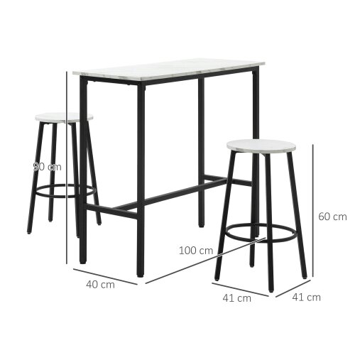 Wyld Haus Telano Marble Effect White And Black 3 Piece Bar Table And Stool Set