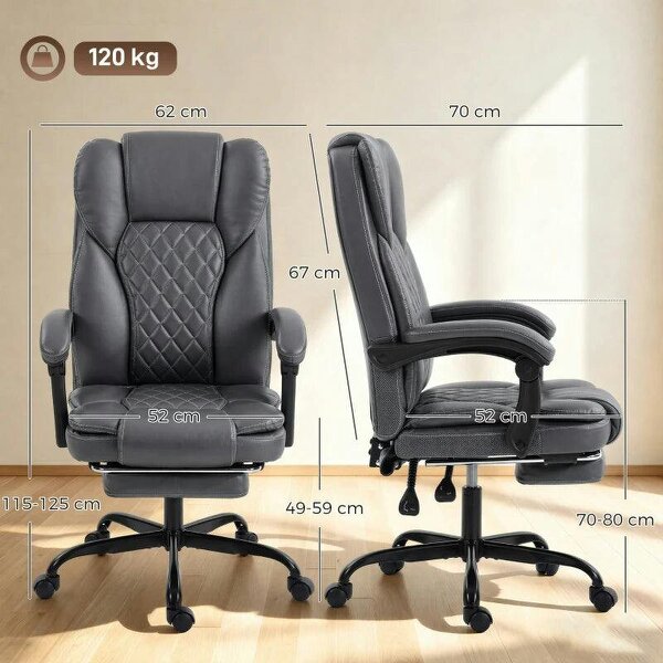 Executive Home Office Chair Reclining Function Footrest Computer Desk Chair High Back, Grey