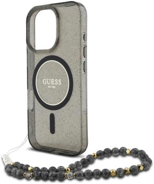 Guess IML Glitter With Pearl Strap MagSafe Case for iPhone 16 Pro Max 6.9" Black - GUHMP16XHGCRELSK